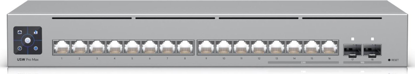 Switch Ubiquiti Switch UniFi 12xRJ45 GBit/4xRJ45 2.5G/2xSFP+ Managed Max optional 19" Rack-Mountable, 1,3" Touchscreen