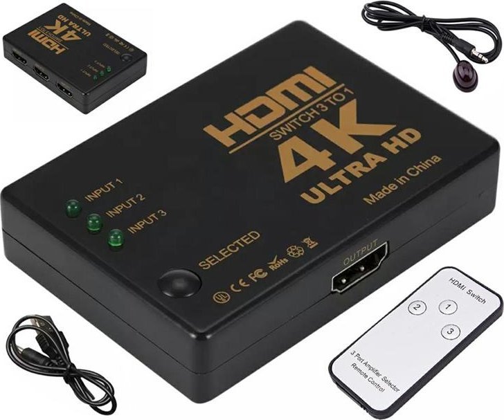 Aptel ROZDZIELACZ HDMI 3 porty typu A Switch Rozgałęźnik +pilot czarny HD28D