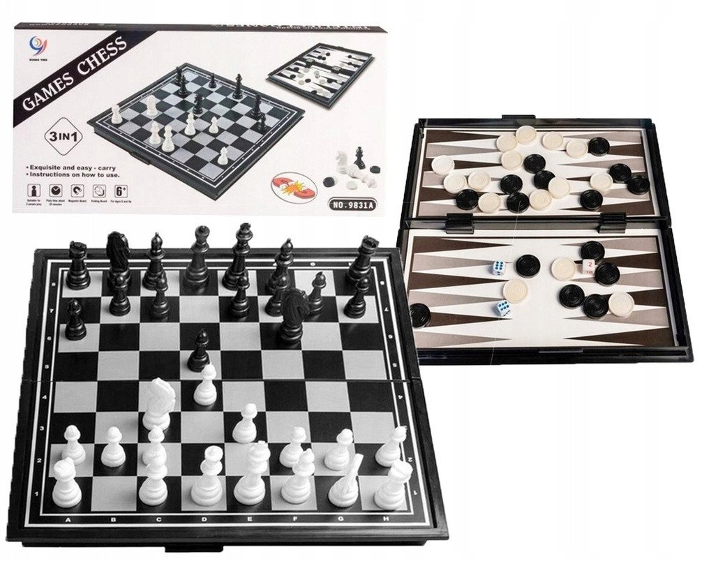 SMILY PLAY Gra 3w1 szachy warcaby tryktrak magnes