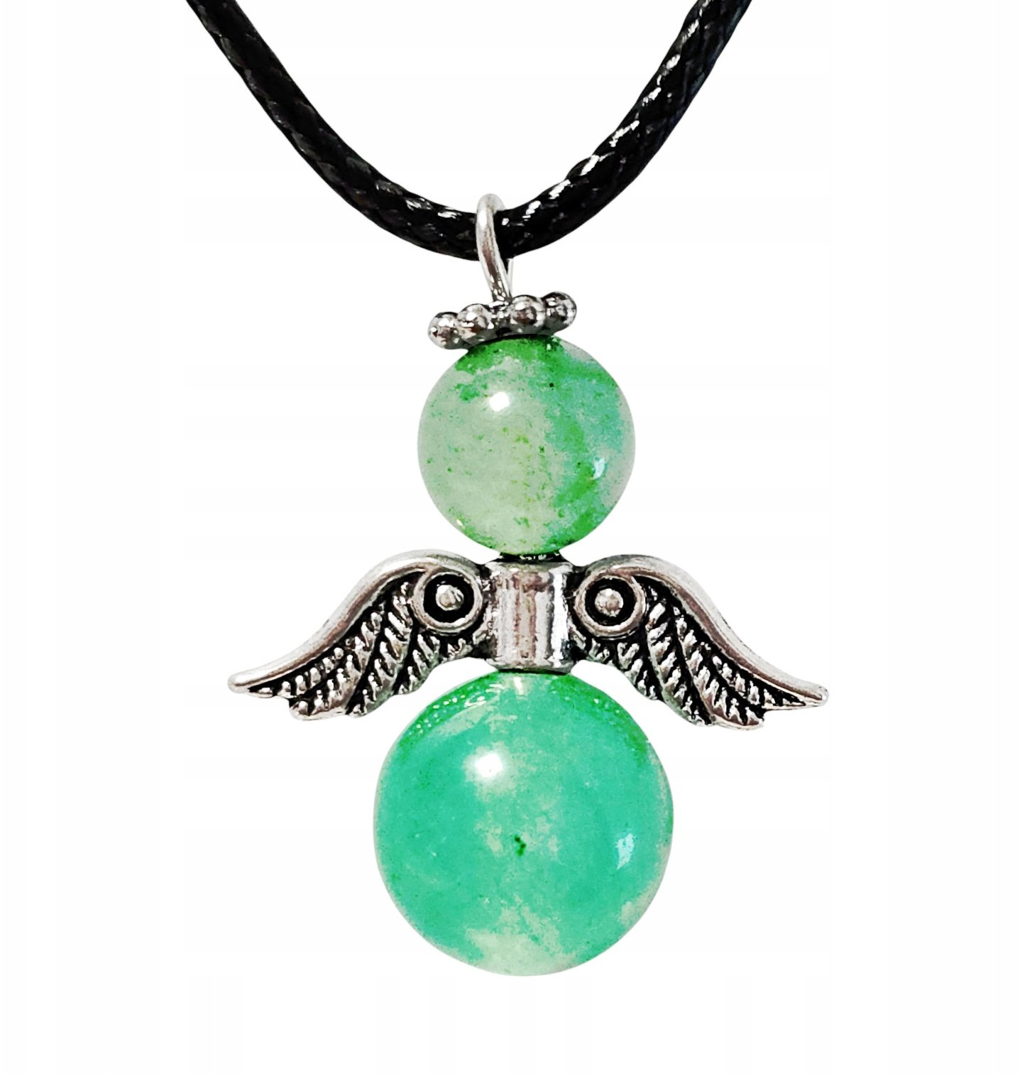 Wisiorek aniołek na rzemyku awenturyn zielony