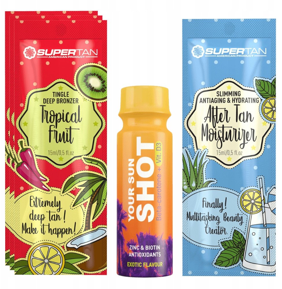 Supertan Tropical Fruit 3x 15ml Mocny Tingle Bronzer + Gratisy