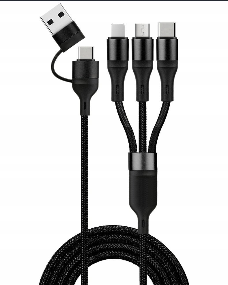 Kabel USB USB-A - USB-C + microUSB + Lightning 1.2 m Czarny (N940)