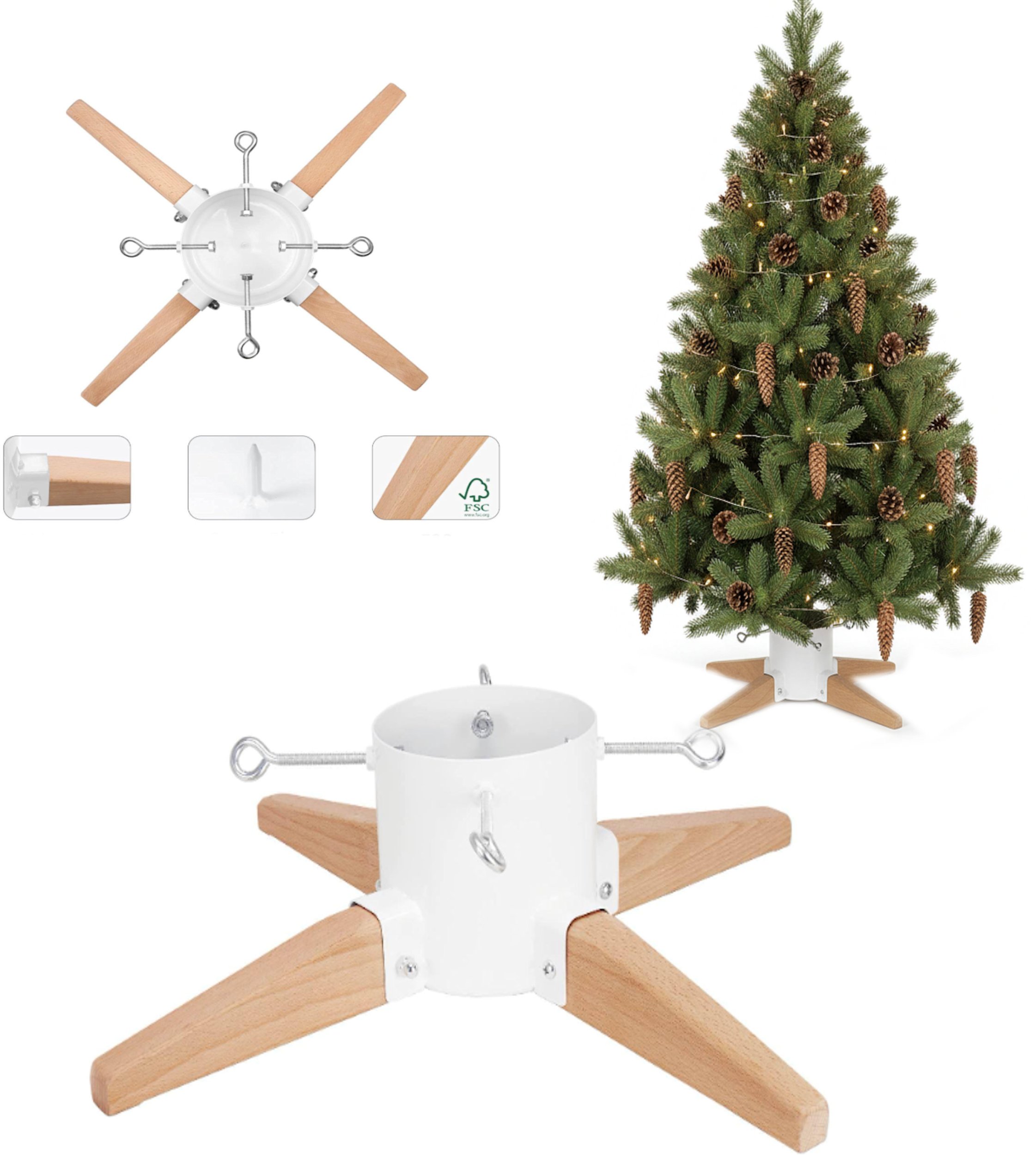 Coil stojak pod choinkę choinkowy drewniany metal biały podstawka pod choinkę rustykalny 2.5m