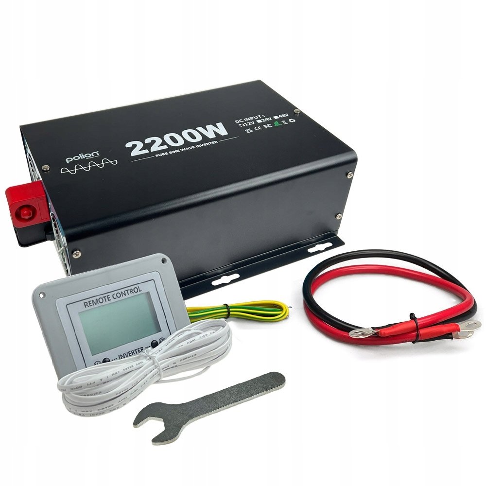 Przetwornica samochodowa 12V/230V 2200W czysty sinus, pilot, LCD