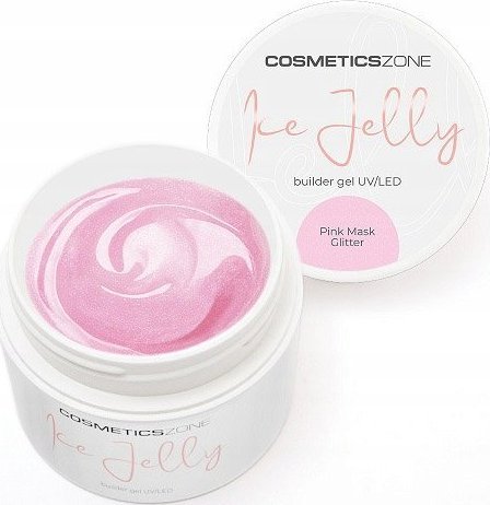 Cosmetics Zone Żel budujący do paznokci UV LED galaretka ICE JELLY mlecznoróżowy z brokatem - Pink Mask Glitter 15ml