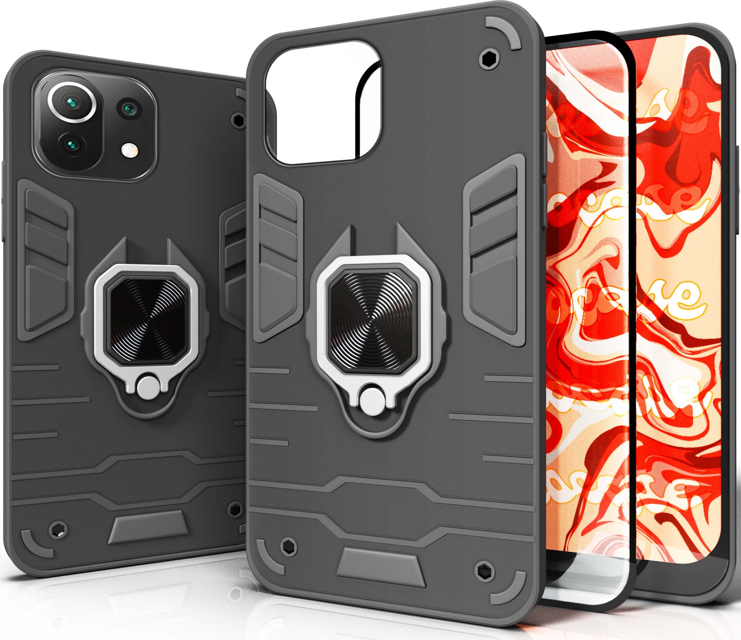 Hello Case ETUI PANCERNE DO XIAOMI MI 11 LITE CZARNE OBUDOWA ARMOR HOLDER RING SZKŁO