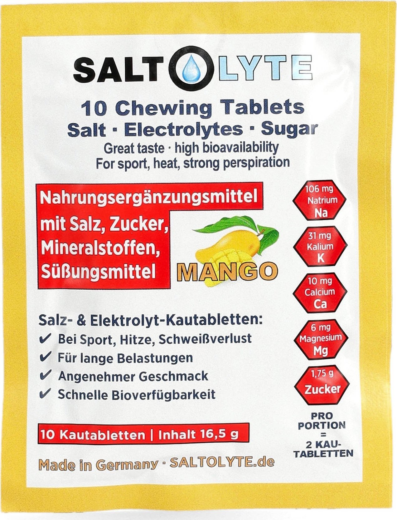 SaltStick Elektrolityczne tabletki Saltolyte Chewing - 10szt - Mango Uniwersalny