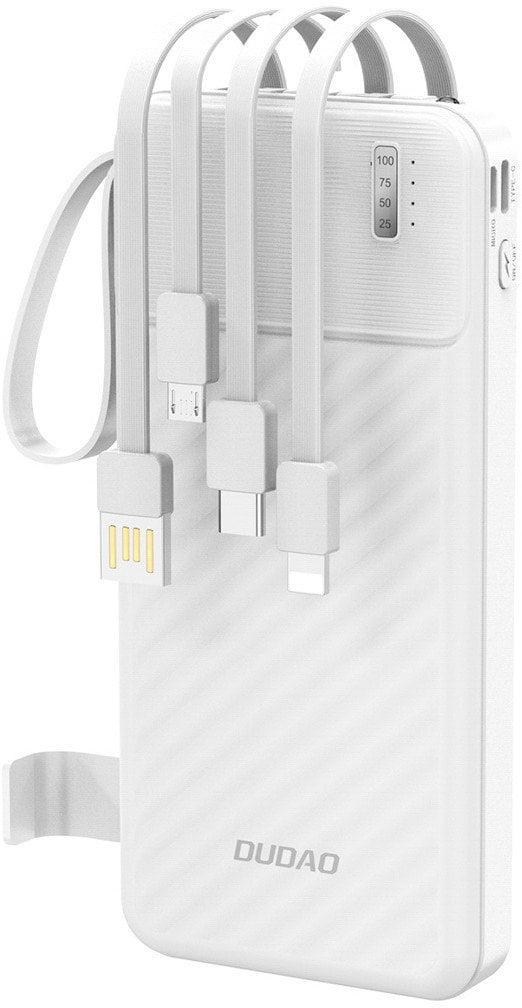 Powerbank Dudao K11 10000mAh z wbudowanymi kablami biały
