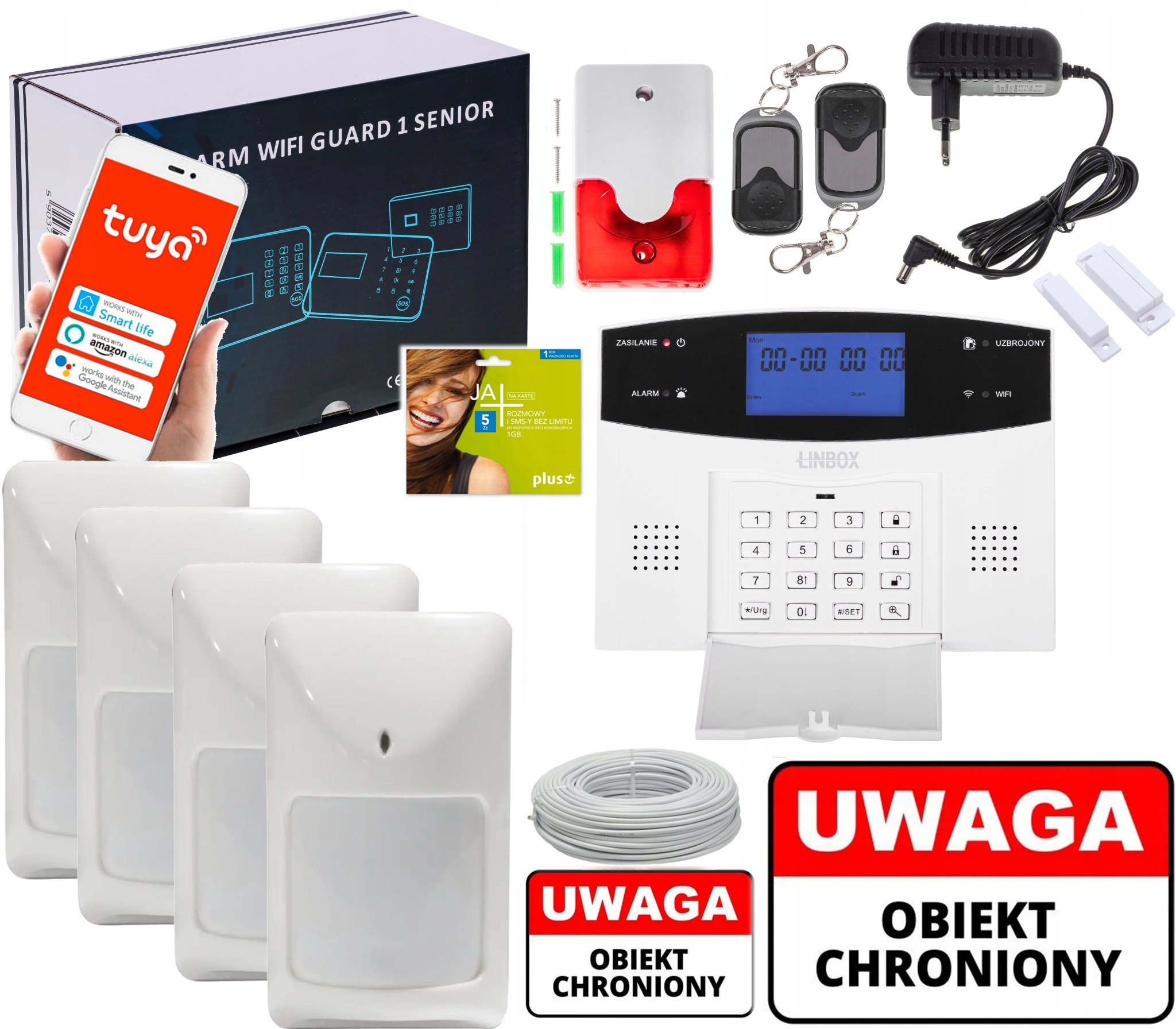 PRZEWODOWY ALARM LCD GSM APP TUYA SENIOR GUARD 1 4 PIR
