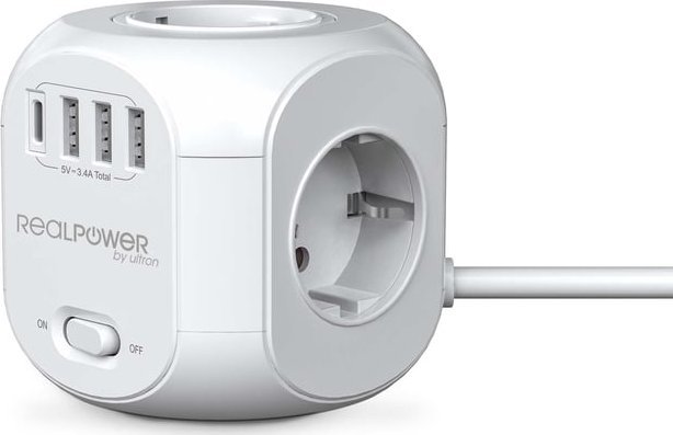 Realpower RealPower Steckdosenwürfel PowerBox 431 + 3xUSB-A / 1xUSB-C