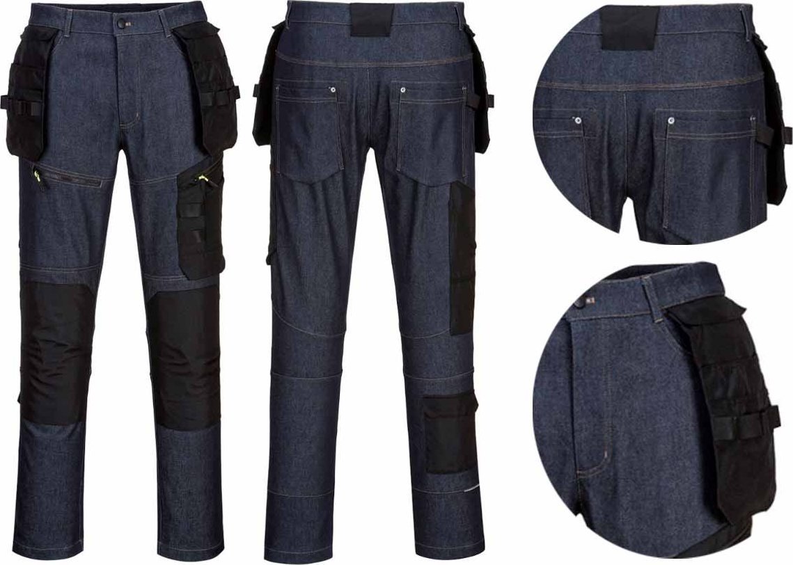 Spodnie Robocze Strech Kx3 Kabury Jeansowe Denim Eu 50 88 Cm Portwest 34" Portwest Kx342Inr34 5036108348732