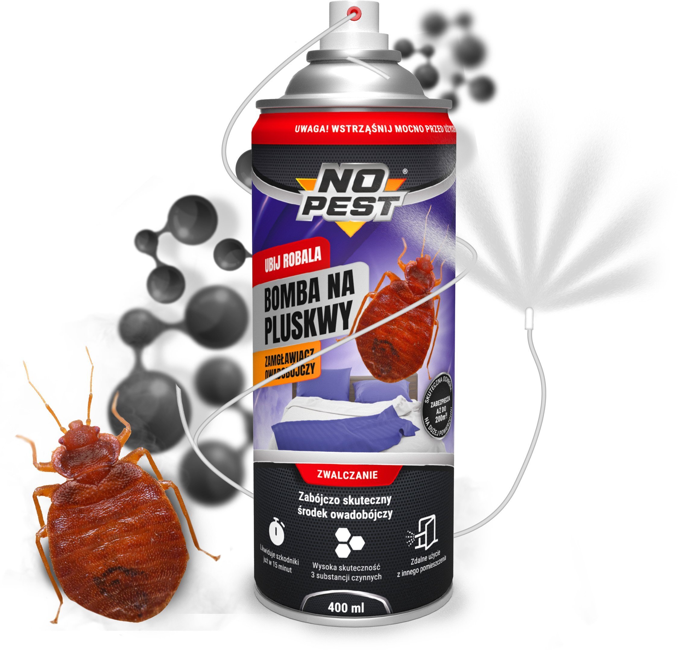 Bomba Środek Preparat Fogger Spray Zamgławiacz na Pluskwy Karaluchy Prusaki Pająki Rybiki Pchły i Inne Owady "Bomba Total" 400ml