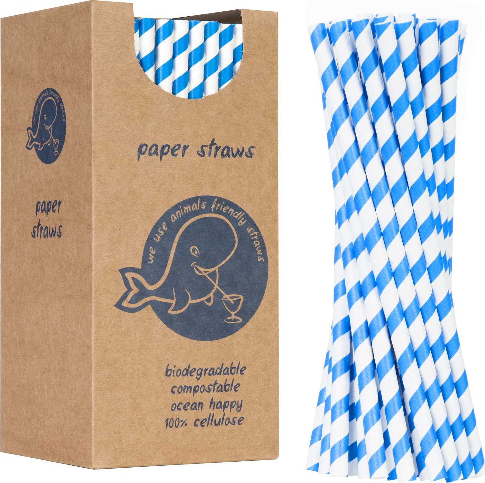 GSG słomki papierowe BIO* PAPER STRAWS grube 8/205mm biało-niebieskie 160 sztuk (1009898)