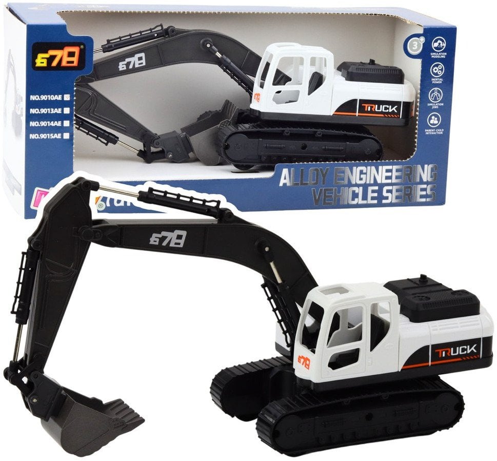 Koparka Gąsienicowa Metalowa Łyżka Ruchome Przeguby Obrót 360 Biała LEAN Toys