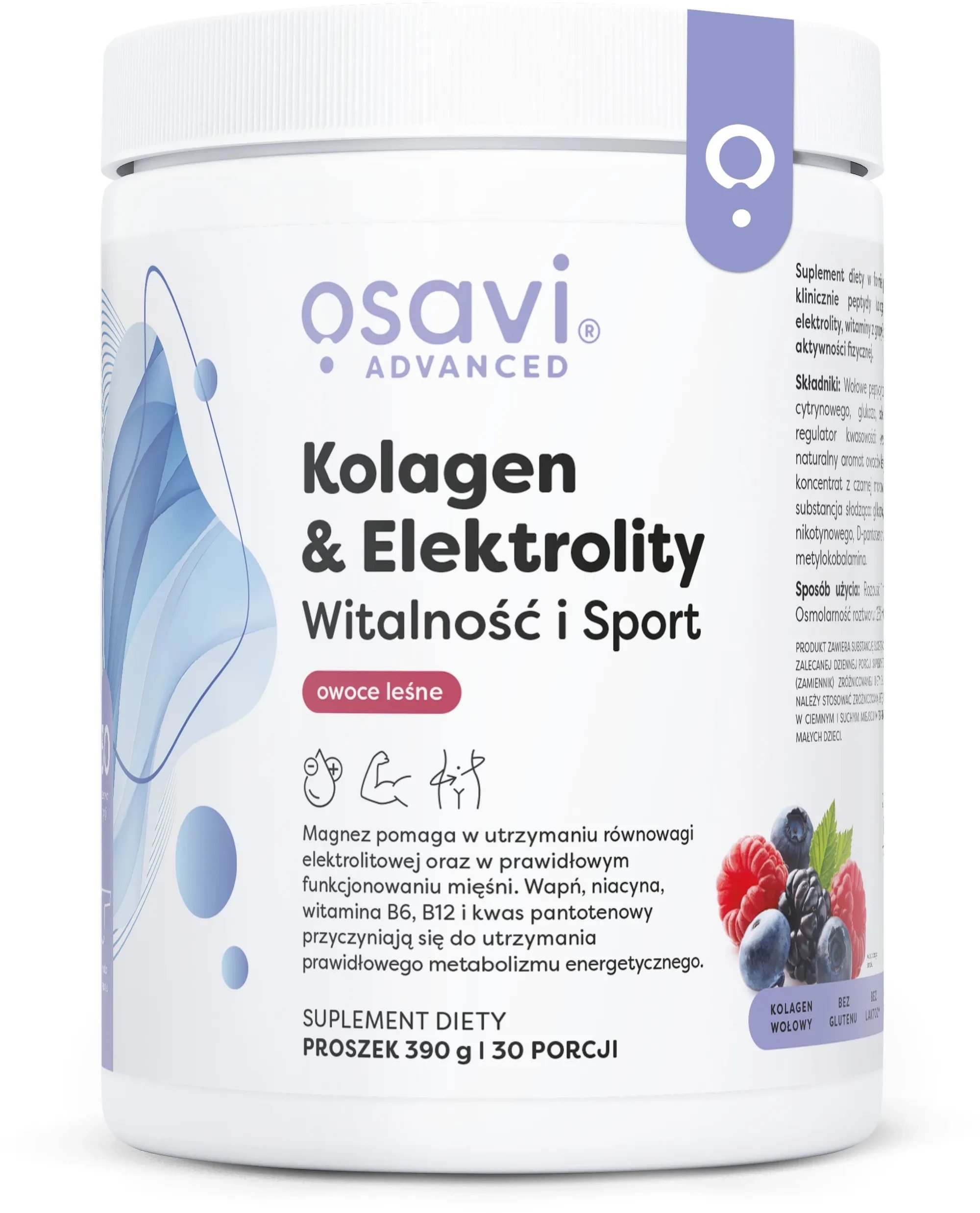 Osavi - Kolagen & Elektrolity Witalność i Sport, Owoce Leśne, Proszek, 390g