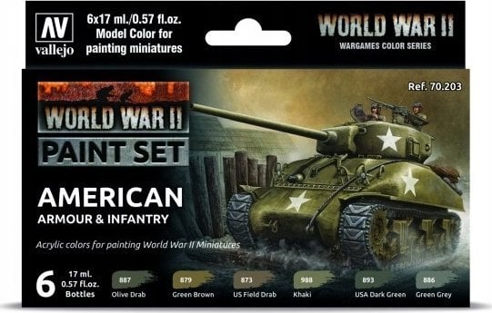 Vallejo Vallejo: 70.203 - Model Color - WWII American Armour & Infantry (6 x 18 ml)