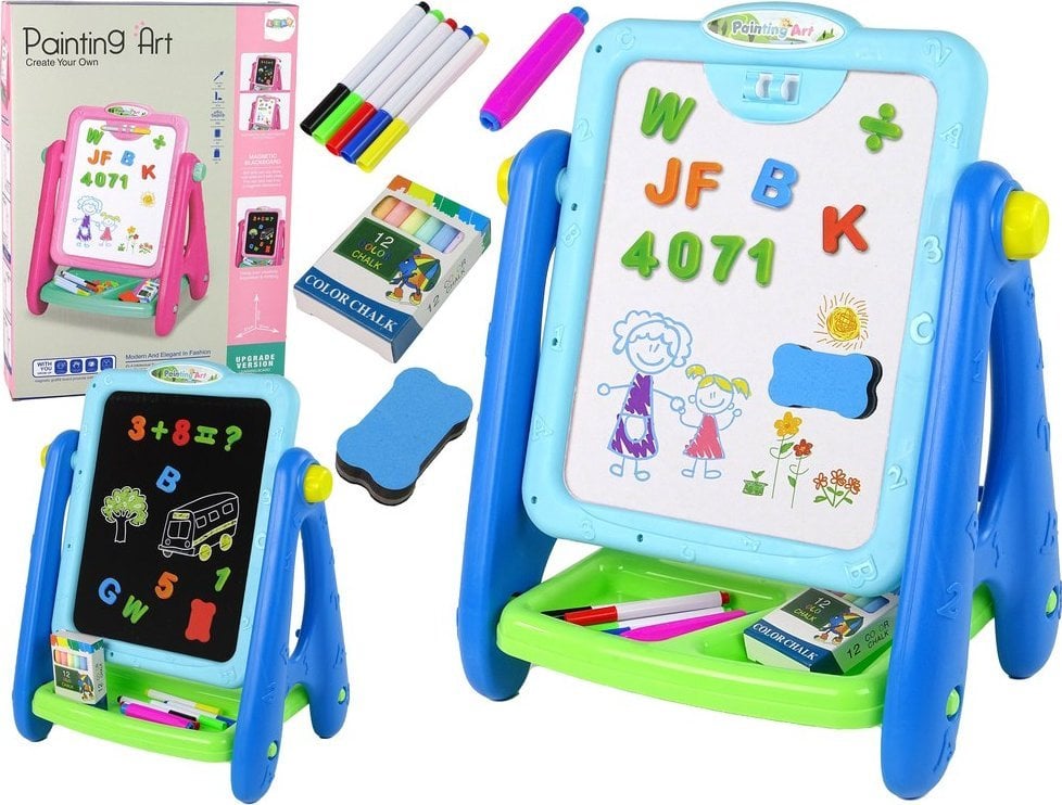 LeanToys Tablica Edukacyjna 2 w 1 Niebieska Kredy Pisaki LEAN Toys