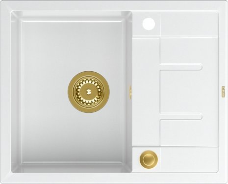 Zlewozmywak GraniteQ MORGAN 116 GraniteQ zlewozmywak snow white z syfonem Push To Open kol. złoty 1-komorowy z/o + zaczepy 4 szt