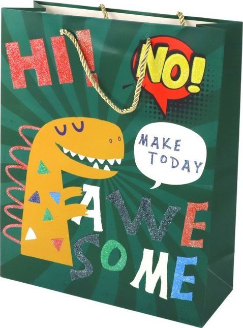 LeanToys Papierowa Torba Prezentowa Zielona Dinozaur 41,5cm x 30cm x 12cm