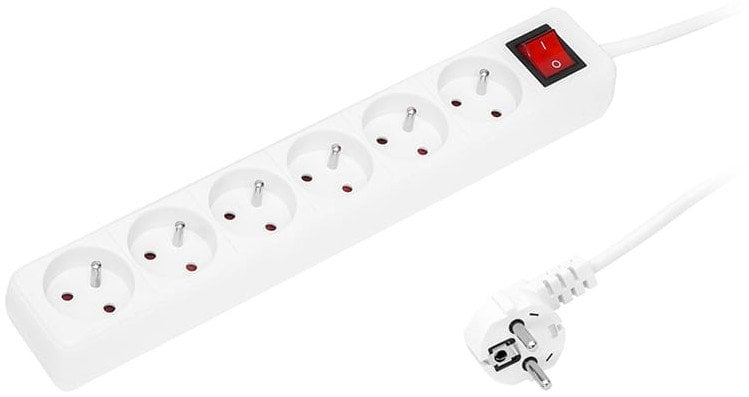 98-741# Przedłużacz sieciowy pr-670wsp 6-gniazd z uziemieniem+wyłącznik 3m biały 3x1,5mm