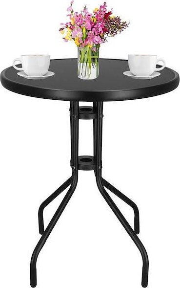 Springos Stolik ogrodowy okrągły 60 cm na balkon metal i szkło hartowane czarny UNIWERSALNY