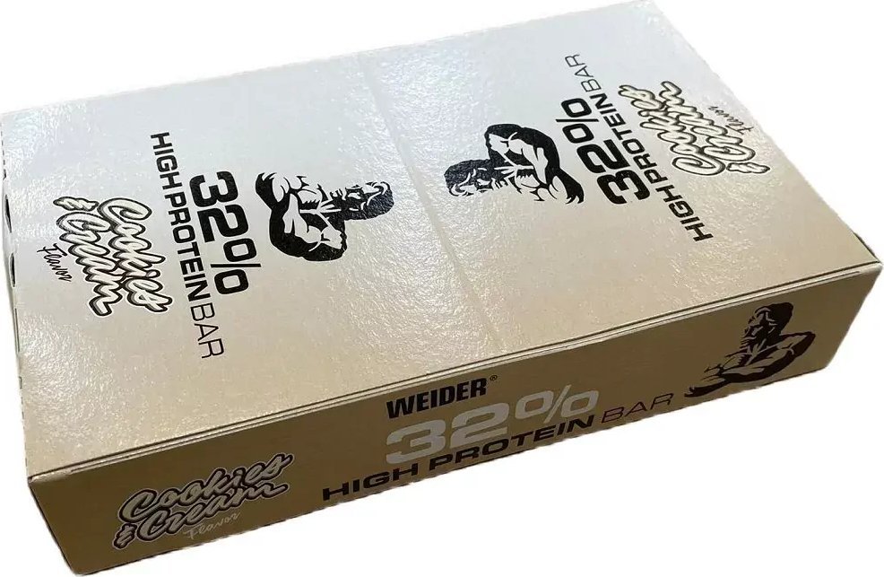 Weider Weider - 32% High Protein Bar, Baton Proteinowy, Cookies & Cream, 12 Batonów x 60g