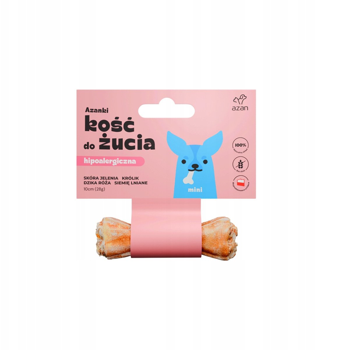 AZANKI Kość hipoalergiczna ze skóry jelenia z królikiem i siemieniem lnianym MINI 10cm