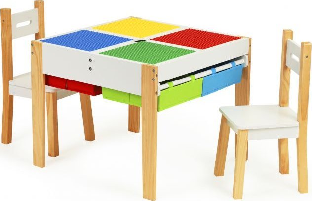 Stolik dziecięcy + 2 krzesła z blatem do układania klocków