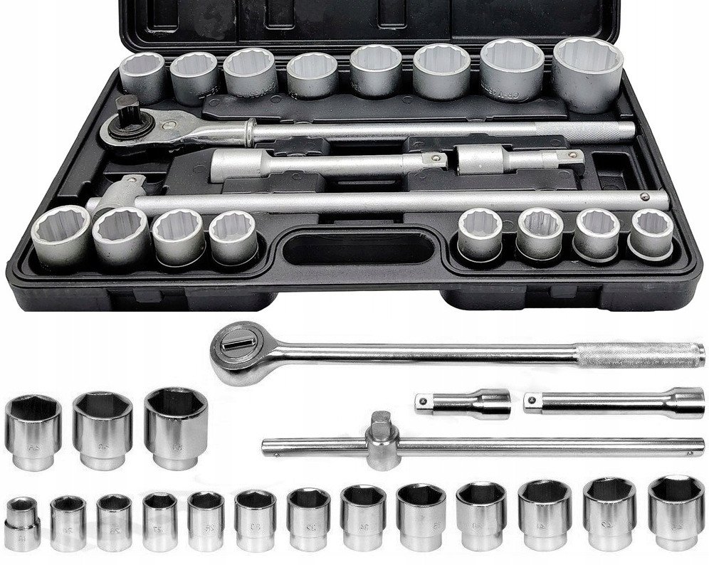 KLUCZE NASADOWE 3/4'' DUŻE NASADKI ZESTAW TIR CRV KUTE 21 ELEMENTÓW 12-KĄT