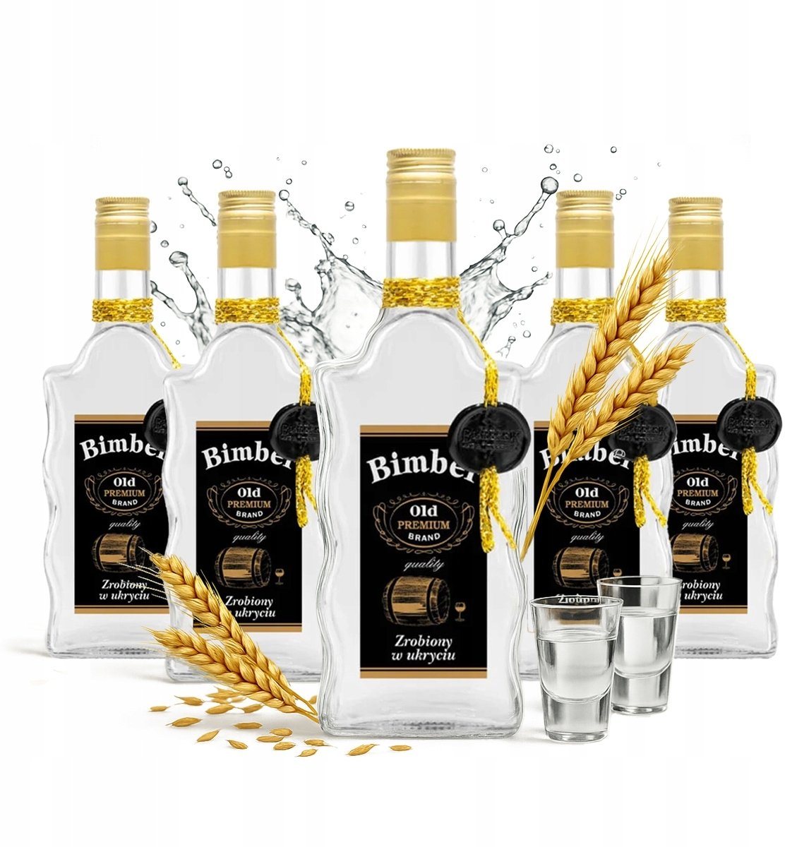 Bimberek 5x BUTELKI SZKLANE FALA 500ml ZDOBIONA