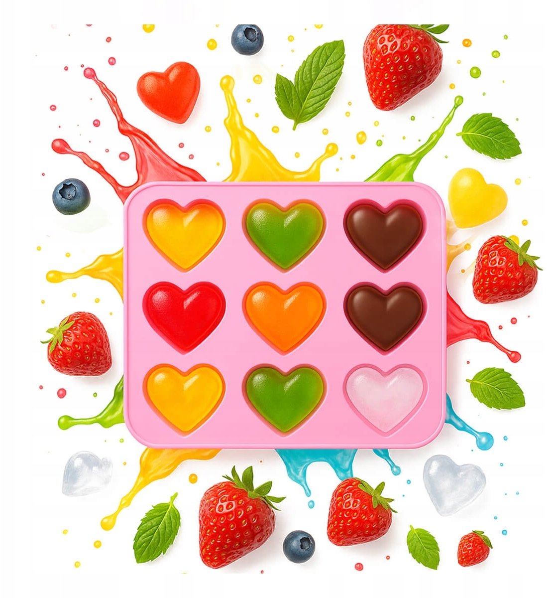 Forma Silikonowa Do Lodu SERCE - 9 Łatwe Wyjmowanie Foremki Na Kostki Lód