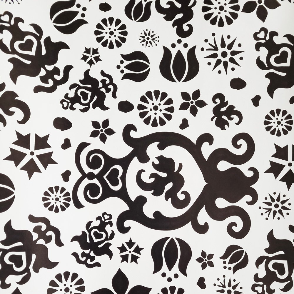 Papier biały czarne wzory do pakowania 57cmx2m 2m292