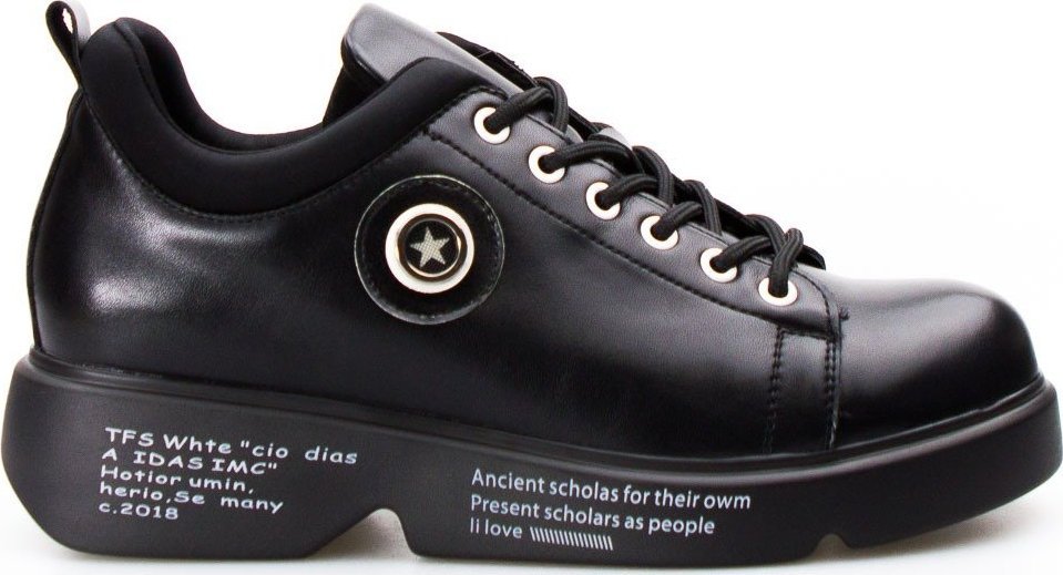 Estetino Sneakersy połyskujące na platformie z napisami czarne-36