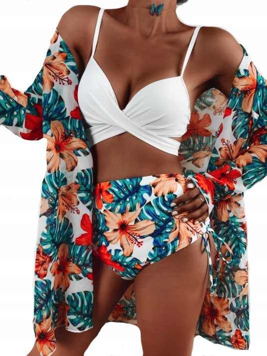 Pan i Pani Gadżet Strój kąpielowy tropikalne kwiaty + kimono M