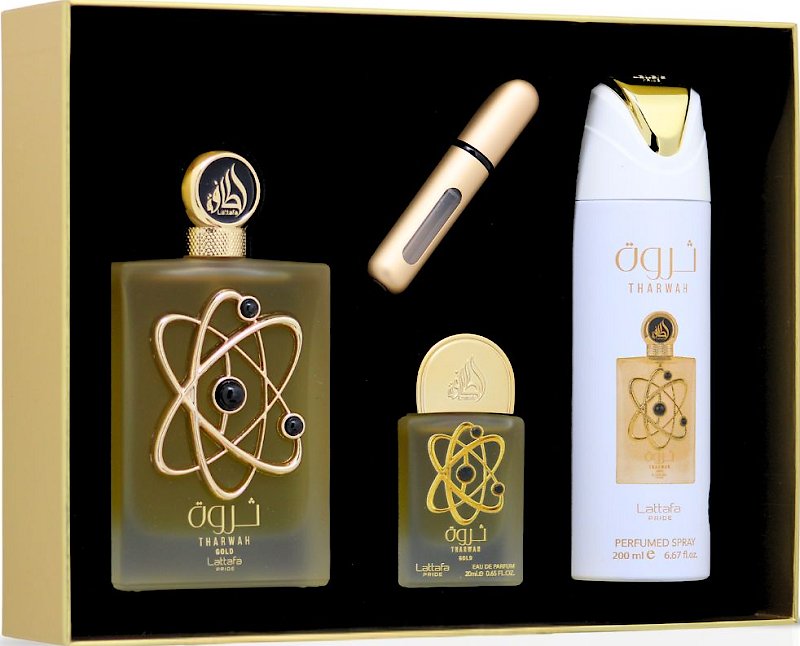 Lattafa Pride Tharwah Gold Dezodorant W Sprayu 200Ml + Woda Perfumowana 20Ml + Woda Perfumowana 100Ml