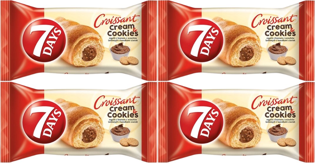7 Days Cream & Cookies Rogalik z kremem z orzechów laskowych z kawałkami ciastek 60 g x 4 sztuk