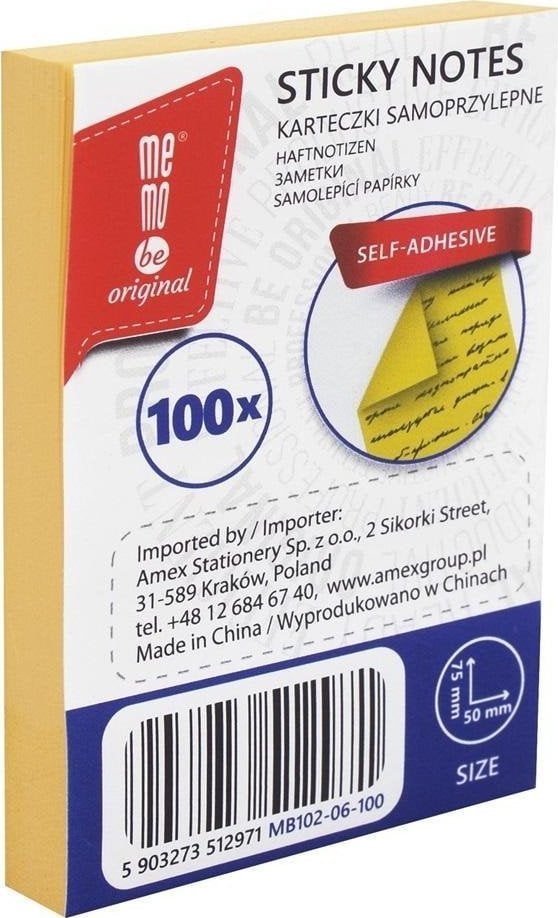Bloczek samoprzylepny 50x75mm 100K żółty MemoBe