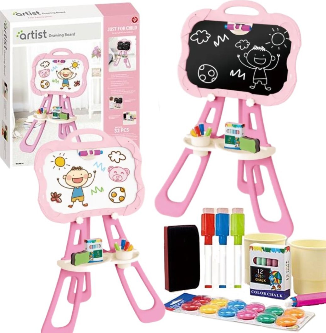 DUŻA DWUSTRONNA TABLICA KREATYWNA MAGNETYCZNA ZESTAW KREDY MARKERY MAGNESY