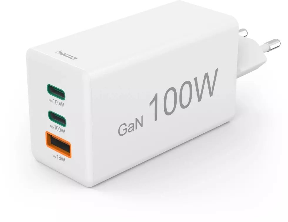 ŁADOWARKA SIECIOWA DO LAPTOPA 100W GAN PD/QC 2X USB-C, 1X USB-A, BIAŁA