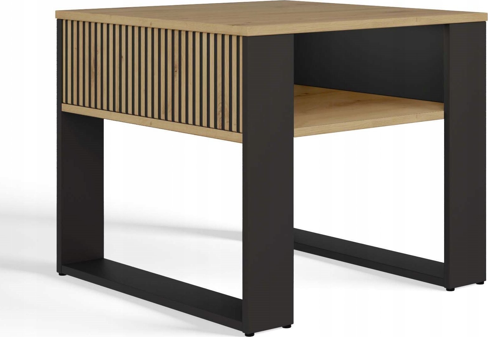 Topeshop STOLIK KAWOWY ŁAWA MODERN MINI 2P SLIM DĄB ARTISAN CZERŃ LAMELE