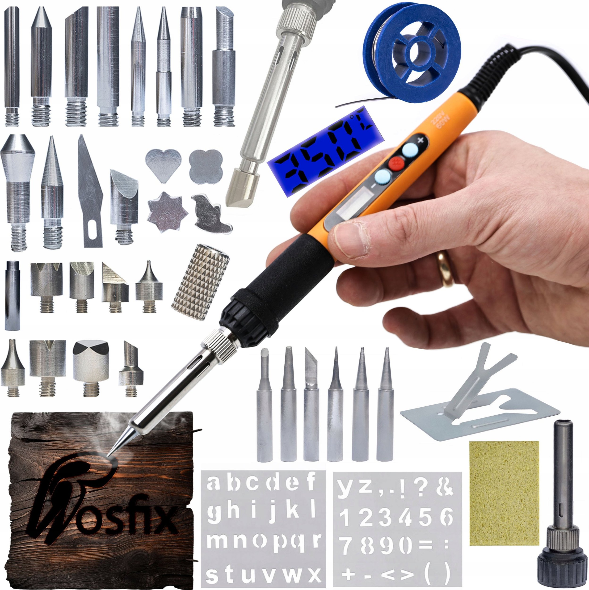 Rosfix ZESTAW LUTOWNICA PRECYZYJNA Z WYŚWIETLACZEM 6X GROTY WYPALANIE DREWNA HQ