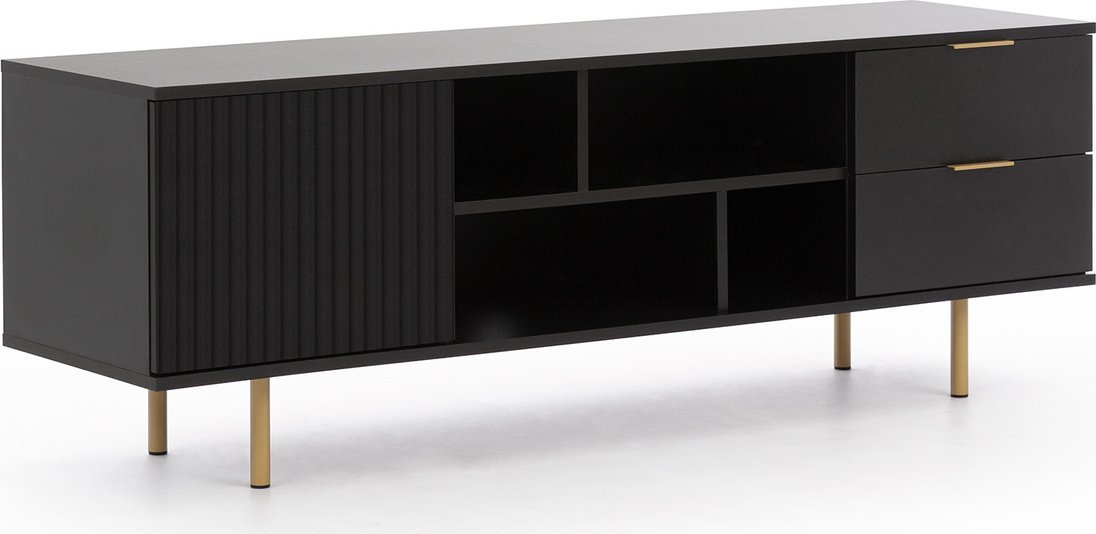 Ravio Czarna szafka RTV Nubia 150cm z dwoma szufladami