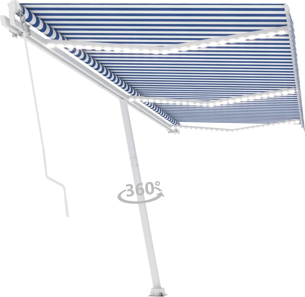 vidaXL Ręcznie zwijana markiza z LED, 600 x 300 cm, niebiesko-biała