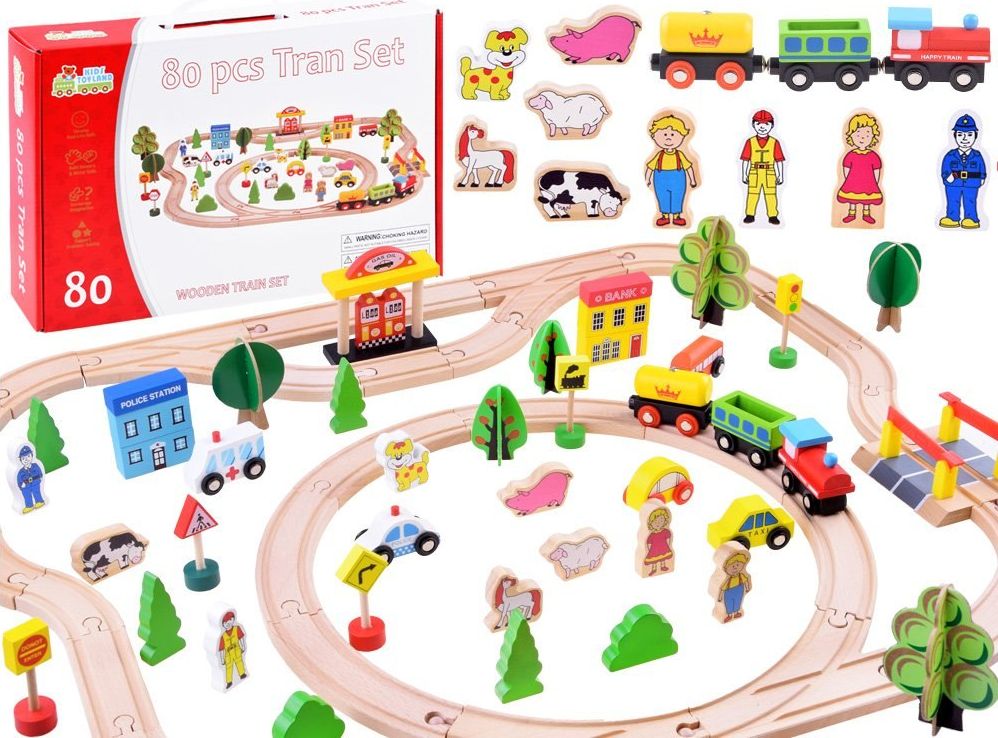 Jokomisiada Duży ZESTAW kolejka drewniana 80 ele ZA3573