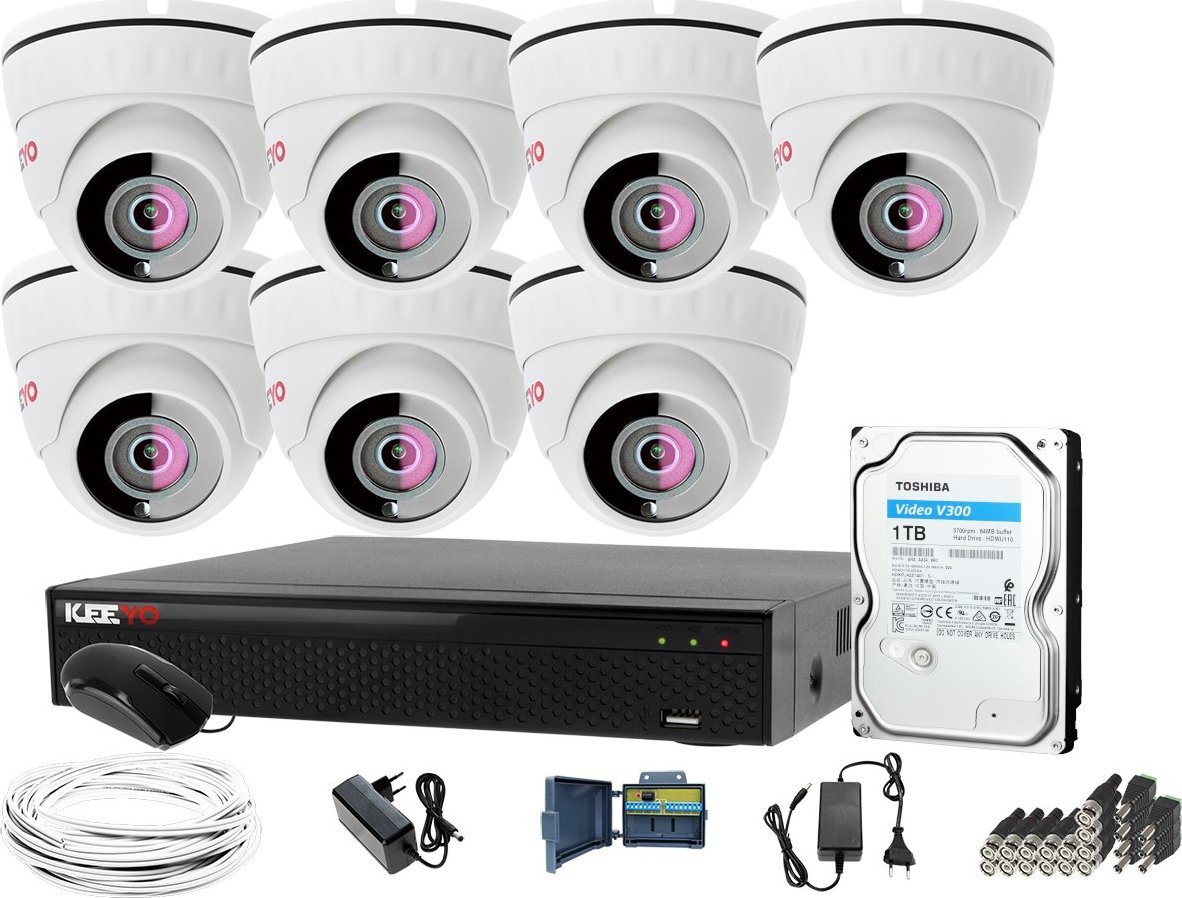 Keeyo H265+ Zestaw do monitoringu 5MPx IR 30m 1TB 7 Kamer