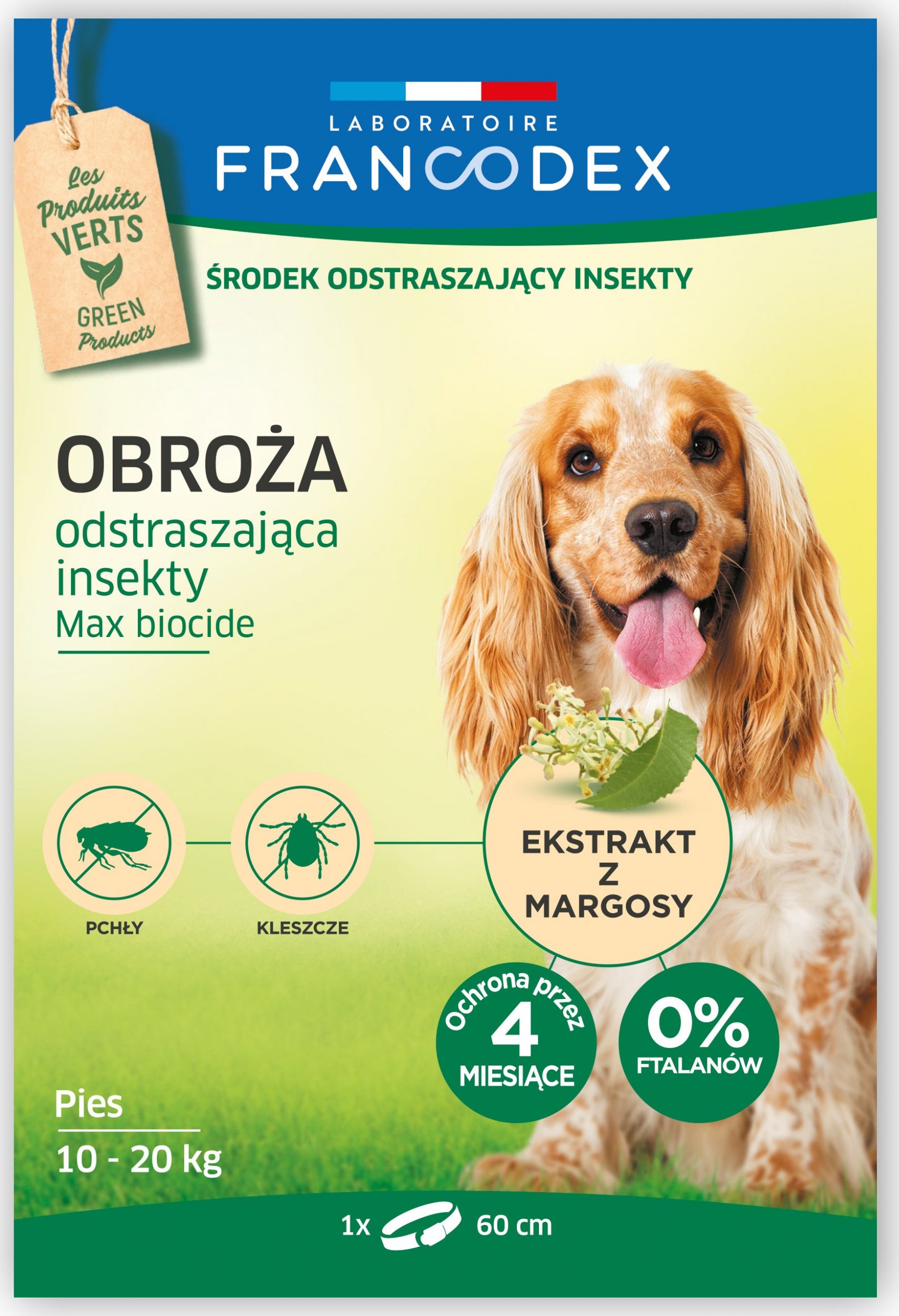 Francodex FRANCODEX Obroża dla średnich psów od 10 kg do 20 kg odstraszająca insekty - 4 miesiące ochrony, 60 cm