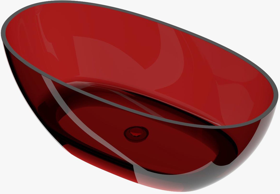 Wanna wolnostojąca transparentna 160 x 80 cm przezroczysta czerwona korek chrom