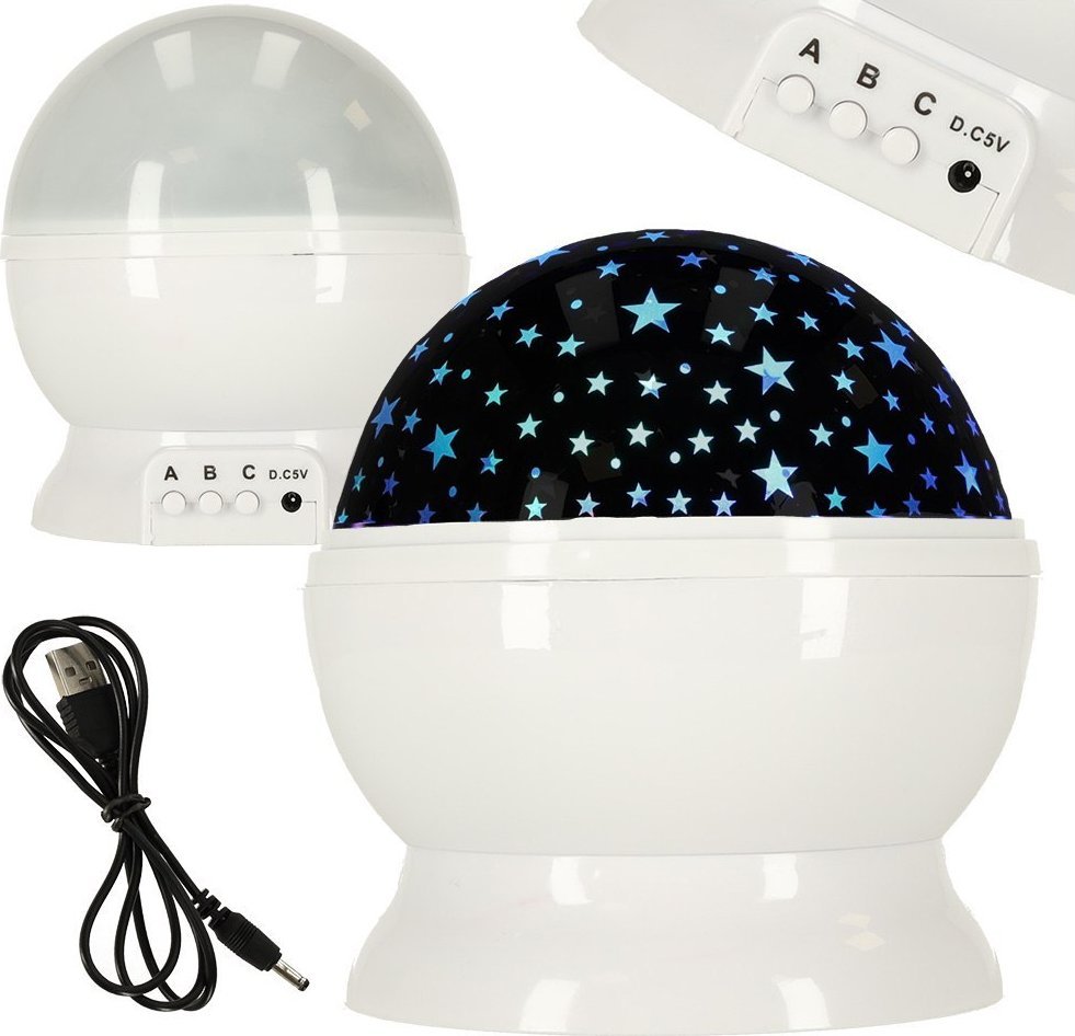 Lampka nocna projektor gwiazd 2w1 USB biała