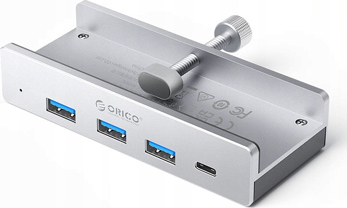 HUB montowany na zacisk input: USB-C / output: 3x USB-A 3.0 + 1x USB-C 3.0 - srebrny