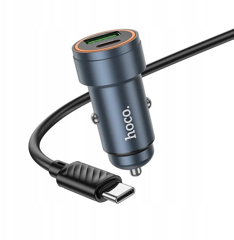 Ładowarka samochodowa Hoco USB A + USB C QC3.0 PD 30W + kabel USB C do USB C Z57A czarna